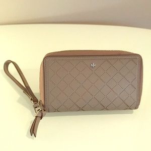 Tory Burch Grey/Taupe Laser Cut Pattern Wristlet